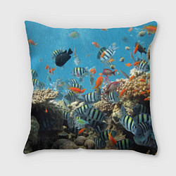 Подушка квадратная Коралловые рыбки, цвет: 3D-принт