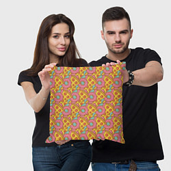 Подушка квадратная Пицца и пончики, цвет: 3D-принт — фото 2