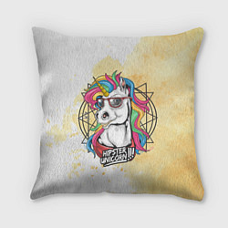 Подушка квадратная Hipster unicorn, цвет: 3D-принт