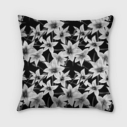 Подушка квадратная Лилии черно-белые, цвет: 3D-принт