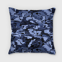 Подушка квадратная Синий камуфляж в клетку, цвет: 3D-принт