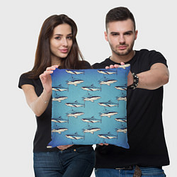 Подушка квадратная Акулы Паттерн, цвет: 3D-принт — фото 2