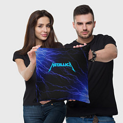 Подушка квадратная METALLICA BLUE FLASH МЕТАЛЛИКА СИНИЕ МОЛНИИ, цвет: 3D-принт — фото 2