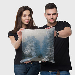 Подушка квадратная Зимний пейзаж картина маслом, цвет: 3D-принт — фото 2