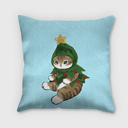 Подушка квадратная Кот-ёлочка, цвет: 3D-принт