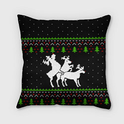 Подушка квадратная Новогодние три оленя, цвет: 3D-принт