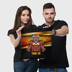 Подушка квадратная Накаченный тигр, цвет: 3D-принт — фото 2