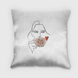 Подушка квадратная Монолиния девушка с кофе, цвет: 3D-принт