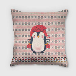 Подушка квадратная Милый пингвин в шапочке и варежках, цвет: 3D-принт