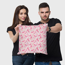 Подушка квадратная Розовые Единороги, цвет: 3D-принт — фото 2