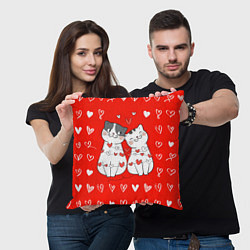 Подушка квадратная ЛЮБОВЬ КАК У КОТИКОВ влюбленные котики, цвет: 3D-принт — фото 2