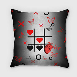 Подушка квадратная Крестики нолики сердцами, цвет: 3D-принт