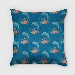 Подушка квадратная Дельфины Море паттерн, цвет: 3D-принт