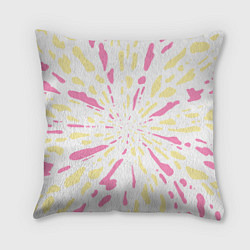 Подушка квадратная Розовый с желтым принт тай-дай, цвет: 3D-принт