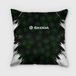 Подушка квадратная Skoda паттерн логотипов, цвет: 3D-принт