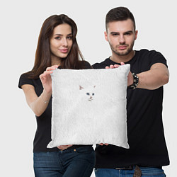 Подушка квадратная Белый незаметный кот, цвет: 3D-принт — фото 2