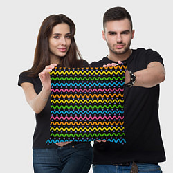 Подушка квадратная Разноцветные волнистые линии, цвет: 3D-принт — фото 2