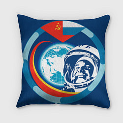 Подушка квадратная Первый Космонавт Юрий Гагарин 3D 1, цвет: 3D-принт