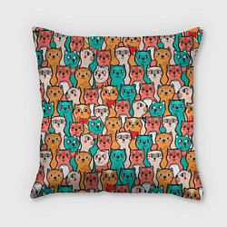 Подушка квадратная Милые Разноцветные Котики, цвет: 3D-принт