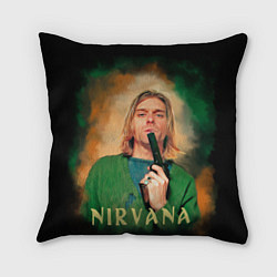 Подушка квадратная Nirvana - Kurt Cobain with a gun, цвет: 3D-принт