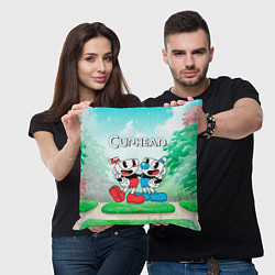 Подушка квадратная Cuphead Красная и синяя чашечка, цвет: 3D-принт — фото 2