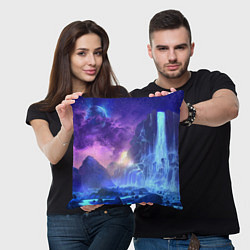 Подушка квадратная Фантастический пейзаж Водопад Неон, цвет: 3D-принт — фото 2