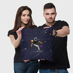 Подушка квадратная Космонавт - скейтбордист, цвет: 3D-принт — фото 2
