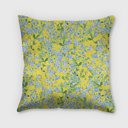 Подушка квадратная Цветы Незабудки На Жёлтом Фоне, цвет: 3D-принт
