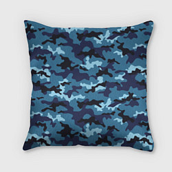 Подушка квадратная Камуфляж Тёмно-Синий Camouflage Dark-Blue, цвет: 3D-принт