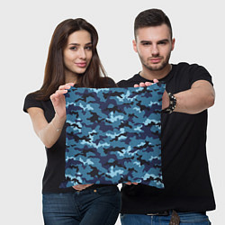 Подушка квадратная Камуфляж Тёмно-Синий Camouflage Dark-Blue, цвет: 3D-принт — фото 2