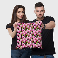 Подушка квадратная Цветы Розовые Тюльпаны, цвет: 3D-принт — фото 2