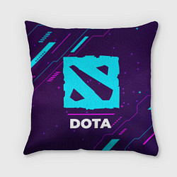 Подушка квадратная Символ Dota в неоновых цветах на темном фоне, цвет: 3D-принт