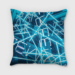 Подушка квадратная Неоновые лучи и неоновые надписи - Голубой, цвет: 3D-принт