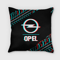 Подушка квадратная Значок Opel в стиле Glitch на темном фоне, цвет: 3D-принт