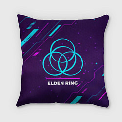 Подушка квадратная Символ Elden Ring в неоновых цветах на темном фоне, цвет: 3D-принт