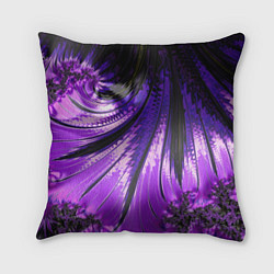Подушка квадратная Неоновый фрактал черный с фиолетовым Абстракция, цвет: 3D-принт