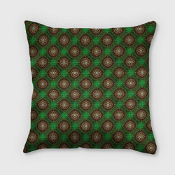 Подушка квадратная Коричневые круги на зеленом фоне, цвет: 3D-принт