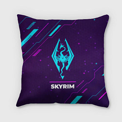 Подушка квадратная Символ Skyrim в неоновых цветах на темном фоне, цвет: 3D-принт