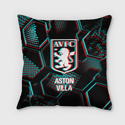 Подушка квадратная Aston Villa FC в стиле Glitch на темном фоне, цвет: 3D-принт