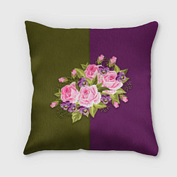 Подушка квадратная Нежные Розы на темном фоне, цвет: 3D-принт