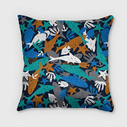 Подушка квадратная Акула и другие обитатели океана, цвет: 3D-принт