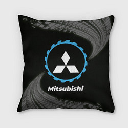 Подушка квадратная Mitsubishi в стиле Top Gear со следами шин на фоне, цвет: 3D-принт