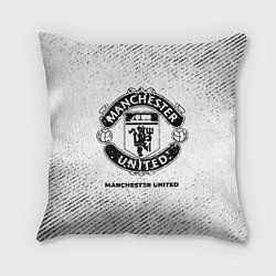 Подушка квадратная Manchester United с потертостями на светлом фоне, цвет: 3D-принт