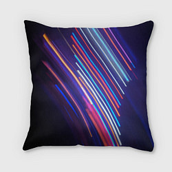 Подушка квадратная Неоновое множество разноцветных фонарей во тьме, цвет: 3D-принт