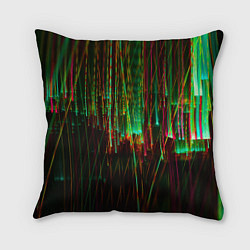 Подушка квадратная Абстрактное множество зелёных неоновых лучей, цвет: 3D-принт