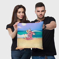 Подушка квадратная Свинка на пляже хохочет, цвет: 3D-принт — фото 2