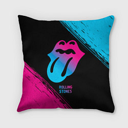 Подушка квадратная Rolling Stones - neon gradient, цвет: 3D-принт