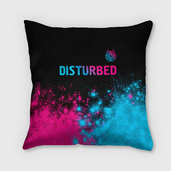 Подушка квадратная Disturbed - neon gradient: символ сверху, цвет: 3D-принт