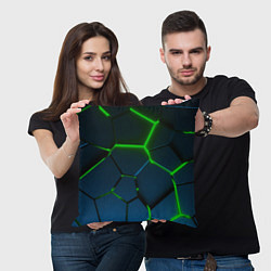 Подушка квадратная Разлом зеленых неоновых плит - геометрия, цвет: 3D-принт — фото 2