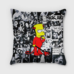 Подушка квадратная Барт Симпсон - чёрт на фоне своих подопечных, цвет: 3D-принт